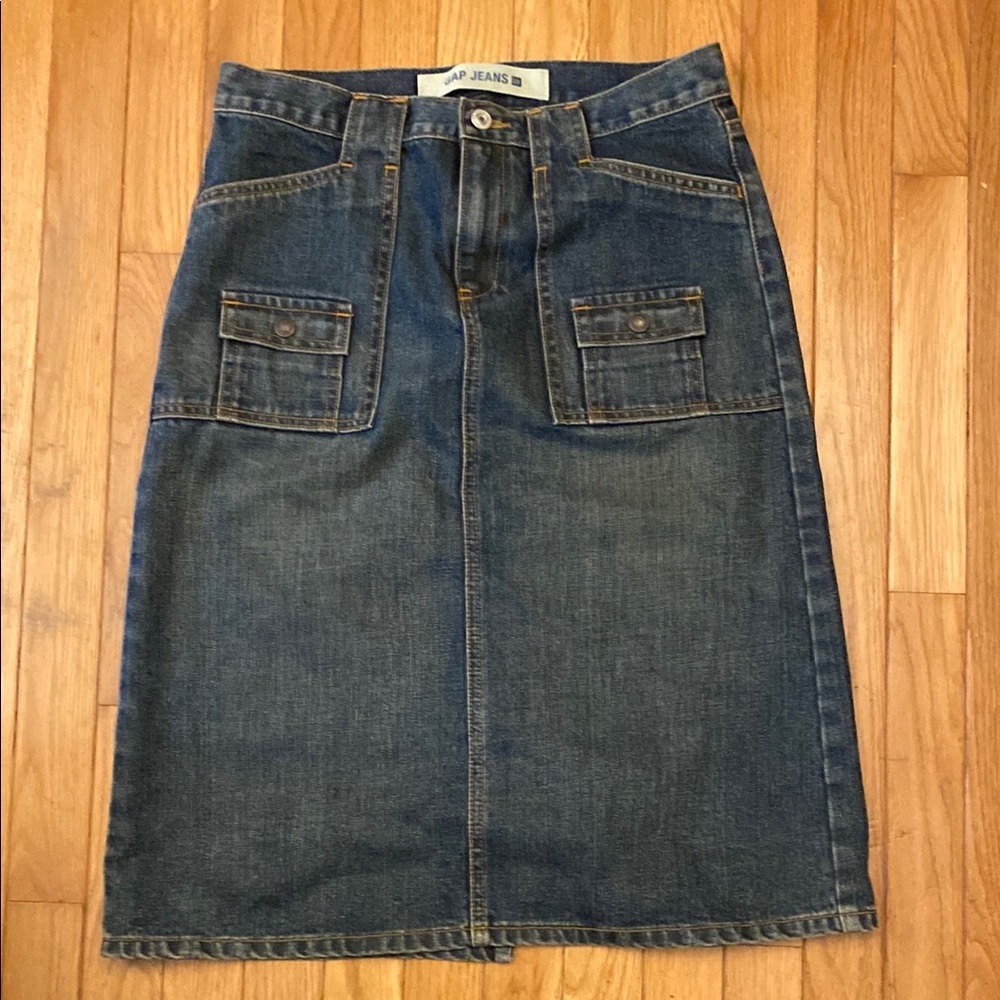 GAP Dark Blue Denim Jean Pencil Skirt EUC Size 4 Back Slit 100% Cotton